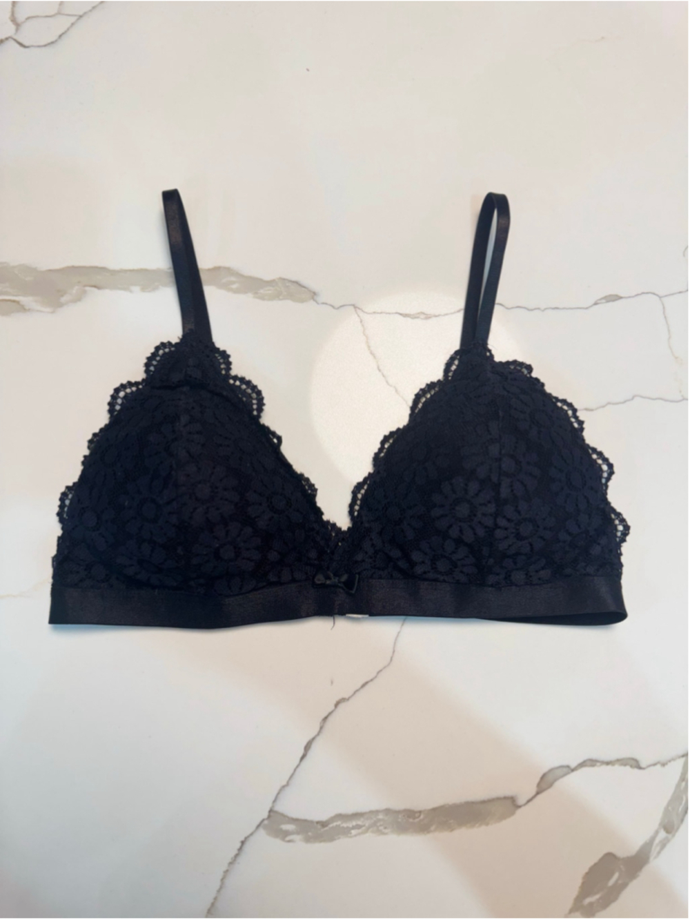 Black Floral Lace Triangle Bralette M Padded Plunge Strappy Boho Goth Festival